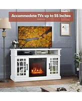 Gymax 48'' Tv Stand Console Cabinet w/ Fireplace Entertainment Center For Living Room Natural
