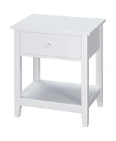 Homcom Freestanding Wooden Side Table with Storage Drawer and Bottom Shelf, White