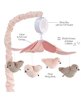 Lambs & Ivy Petals Pink/Gray Birds Musical Baby Crib Mobile Soother Toy