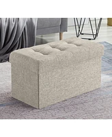 Ornavo Home Collapsible Tufted Linen Bench Storage Ottoman