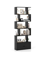 Costway 6-Tier S-Shaped Bookcase Storage Rack Bookshelf with Cabinet Anti-toppling Devices