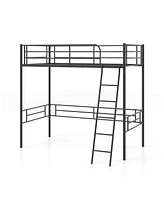 Twin Metal Loft Bed Frame with Ladder Loft Bed with Safety Guardrails