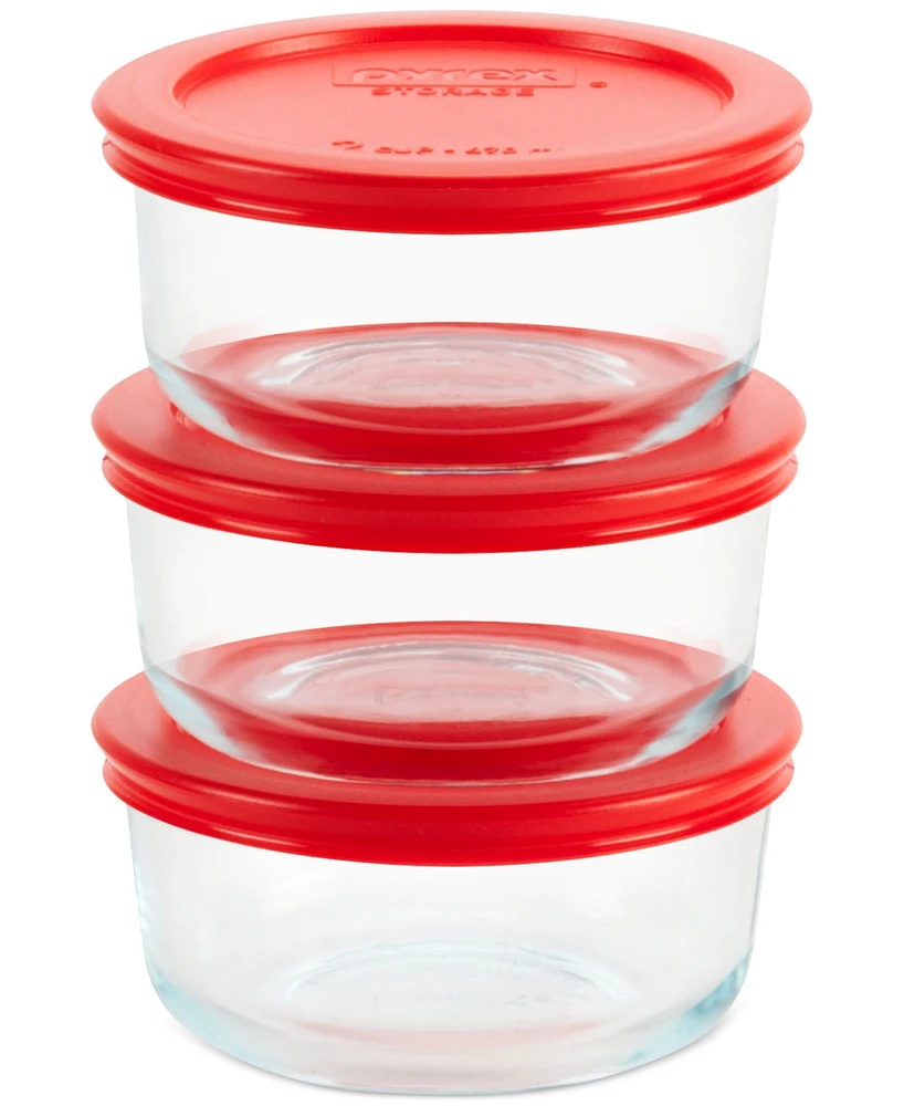 Pyrex 2-Cup Round Glass Storage Containers, 3