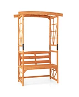 Costway Patio Garden Arbor with Pergola Bench 2 Trellises for Climbing Plants Vines Grapes
