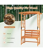 Costway Patio Garden Arbor with Pergola Bench 2 Trellises for Climbing Plants Vines Grapes