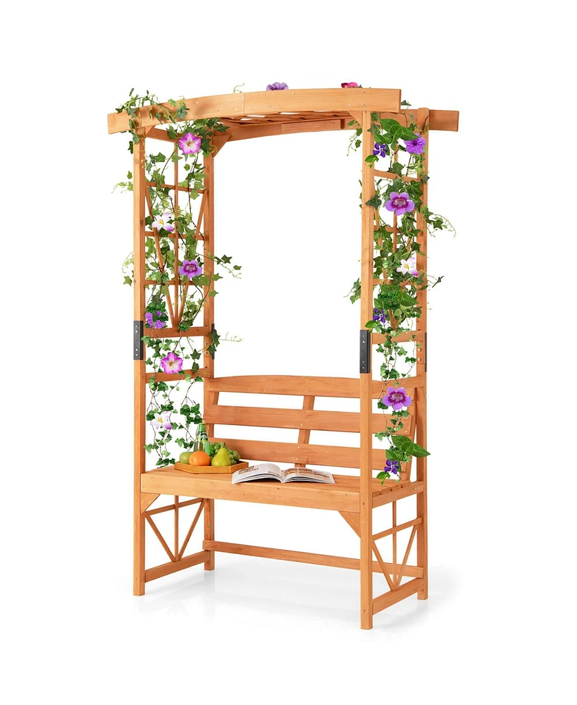 Costway Patio Garden Arbor with Pergola Bench 2 Trellises for Climbing Plants Vines Grapes