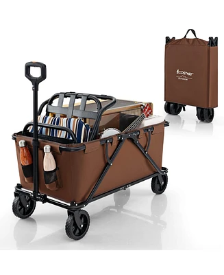 Costway Heavy-Duty Wagon Cart with Adjustable Handlebar Bottle Holders & Storage Pocket