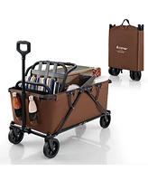 Costway Heavy-Duty Wagon Cart with Adjustable Handlebar Bottle Holders & Storage Pocket