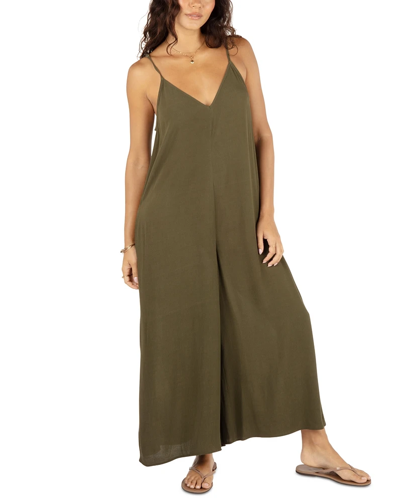 Hurley Juniors' Solid Waimea Wide-Leg V-Neck Jumpsuit