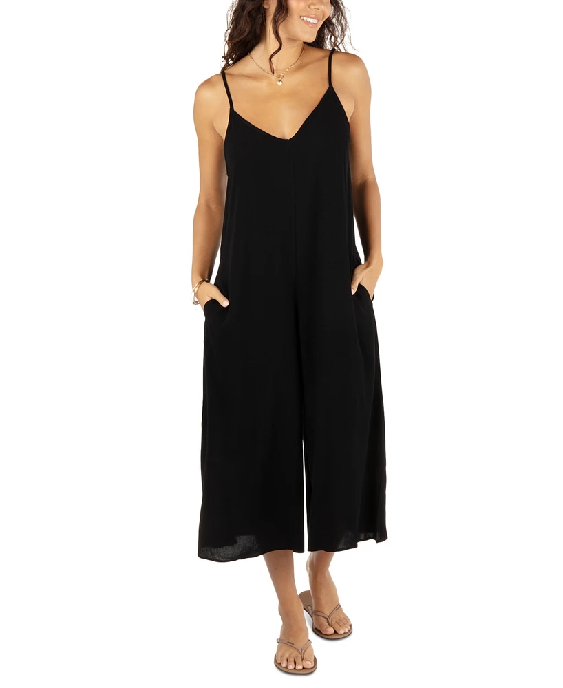 Hurley Juniors' Solid Waimea Wide-Leg V-Neck Jumpsuit