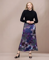 24seven Comfort Apparel Women's Paisley Print Elastic Waist A Line Maxi Skirt