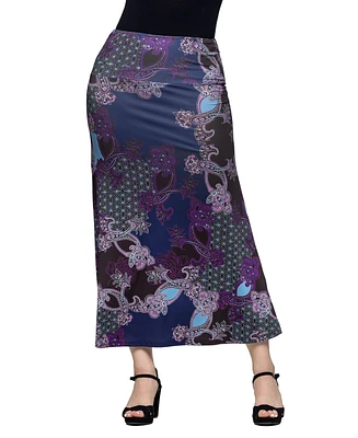 24seven Comfort Apparel Women's Paisley Print Elastic Waist A Line Maxi Skirt