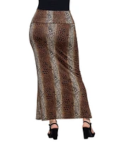 24seven Comfort Apparel Women's Animal Print Fold Over Waist Maxi Skirt