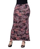 24seven Comfort Apparel Women's Paisley Print Fold Over Waist Maxi Skirt