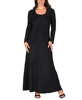 24seven Comfort Apparel Women's Long Sleeve Scoop Neck Shimmery Fabric Maxi Dress