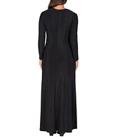 24seven Comfort Apparel Women's Long Sleeve Scoop Neck Shimmery Fabric Maxi Dress