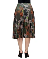 24seven Comfort Apparel Women's Print Elastic Waist Pocket Midi Skirt