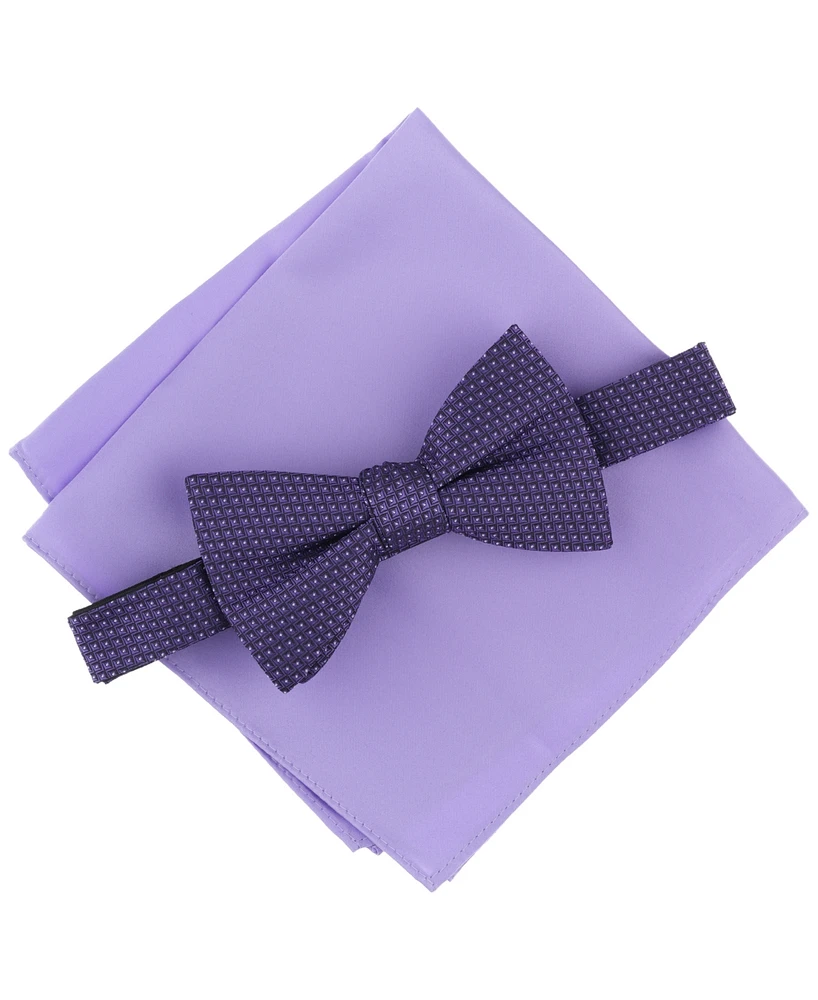 Alfani Men's Bellair Geo-Pattern Bow Tie & Solid Pocket Square Set, Created for Macy's