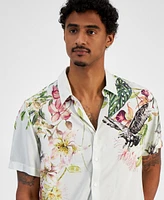 Guess Men's Short Sleeve Tropical Print Button-Front Camp Shirt