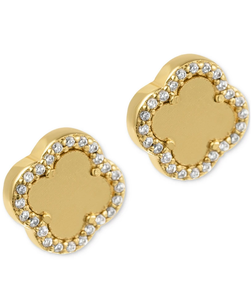 Adornia Gold Crystal Halo Matte Center Clover Earrings