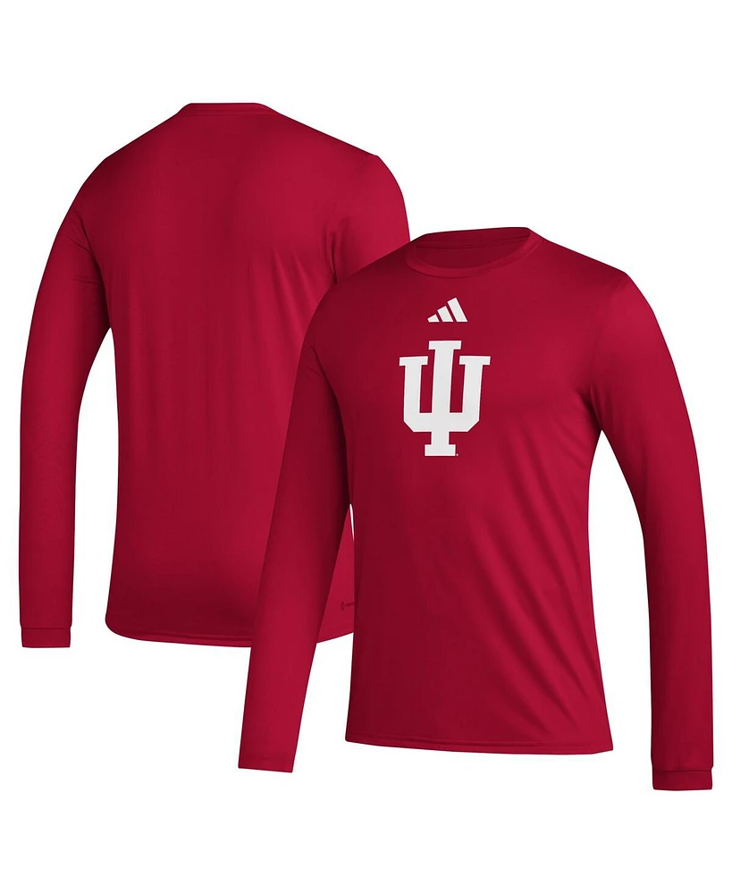 Adidas Men's Crimson Indiana Hoosiers Primary Locker Logo Pre-Game Long Sleeve T-Shirt