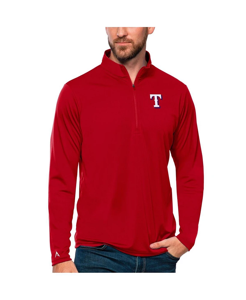 Antigua Men's Red Texas Rangers Tribute Quarter-Zip Pullover Top