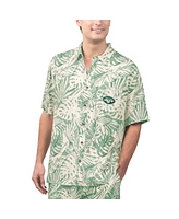 Margaritaville Men's Tan New York Jets Sand Washed Monstera Print Party Button-Up Shirt