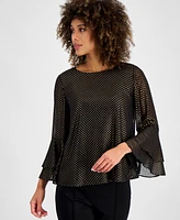 Kasper Women's Metallic Dot Bell-Sleeve Blouse, Regular and Petite Sizes