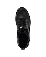 Guess Women's Vaires Lug Sole Cuff Lace Up Logo Plated Combat Booties