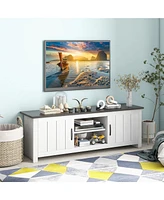 Gymax Farmhouse Tv Stand for TVs up to 65'' Media Console Center w/ Doors Cubbies Dark Brown