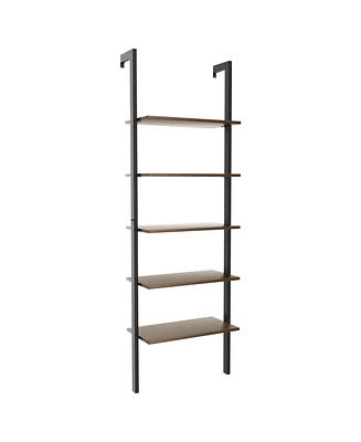 Gymax 5-Tier Ladder Shelf Wood Wall Mounted Bookshelf W/Metal Frame Display Shelf