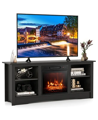 Gymax 58'' Tv Stand with 18'' Electric Fireplace Heater 3-Adjustable Shelves for 65'' Tv