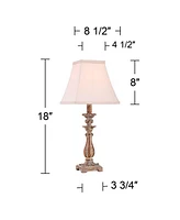 Regency Hill Alicia Cottage Traditional Rustic Small Accent Table Lamp 18" High Distressed Antique Gold Off White Fabric Square Shade Decor for Bedroo