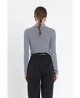 English Factory Women's Stripe Turtle Neck Top