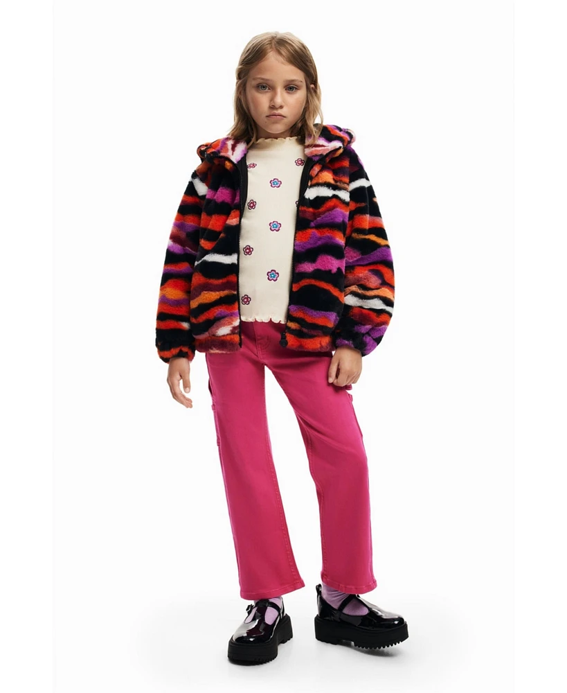 Desigual Girls Girls's Multicolored animal print faux fur jacket