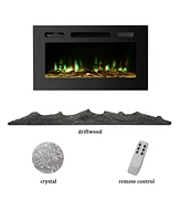 Boyel Living Wall Mounted Recessed Electric Fireplace with Logs and Crystals