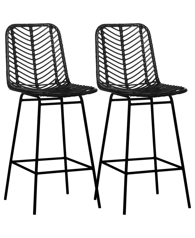 Homcom Modern Rattan Bar Stools Set of 4 for Kitchen Seating