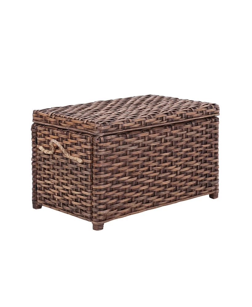 Jonathan Y Jacob 31.5" Handwoven Wicker Storage Trunk, Dark Brown Wash