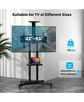 Gymax Mobile Tv Stand for 32''-75'' Lcd Led Flat Screen TVs up to 110 lbs w/ Top Tray