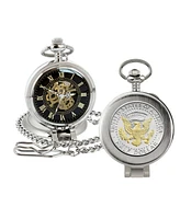 American Coin Treasures 16269 Selectively Gold-Layered Presidential Seal Jfk Half Dollar Coin Pocket Watch with Skeleton Movement, Black Dial with Gol