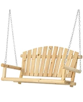 Outsunny Wooden Porch Swing 2-Seater Hanging Outdoor Swing Bench w/ Chains