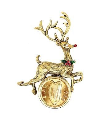 American Coin Treasures 17012 Irish Coin Reindeer Brooch, Gold