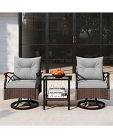 Costway 3 Pcs Patio Swivel Rocker Set with 2-Tier Coffee Table & Cozy Seat Back Cushions