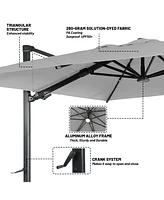 Boyel Living 10 ft. 360 B0; Rotation Square Cantilever Patio Umbrella with Base and Led Light