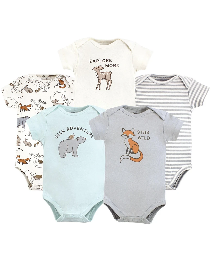 Touched by Nature Baby Boys Organic Cotton Bodysuits, Dreamy Woodland, 12-18 Months