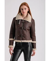 Furniq Uk Women's Shearling Jacket, Brown