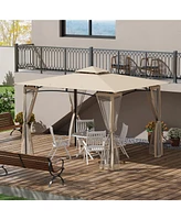 Outsunny 10' x 12' Patio Gazebo with Netting and 2 Tier Roof, Gray