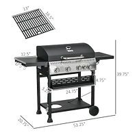 Outsunny 4 Burner Propane Gas Grill with Side Burner, Outdoor Barbeque