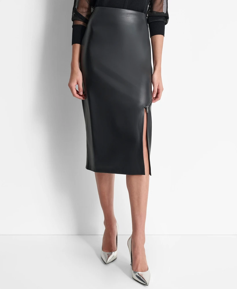 Dkny Women's Zipper-Hem Faux Leather Midi Skirt