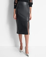 Dkny Women's Zipper-Hem Faux Leather Midi Skirt